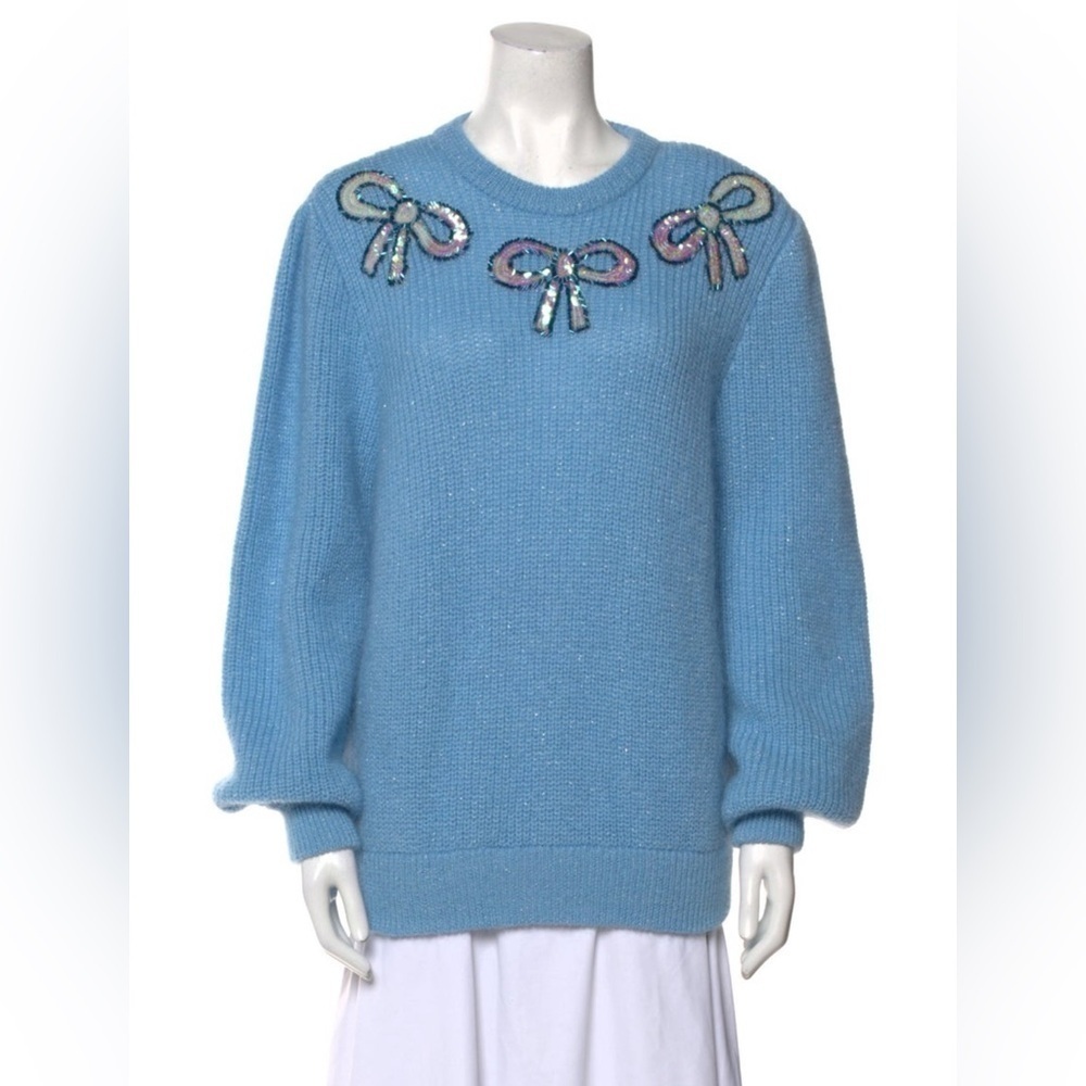 ALESSANDRA RICH Softest Mohair Wool Sweater w/ Sequin Ribbons Bows Size 42 VGUC - Picture 6 of 11